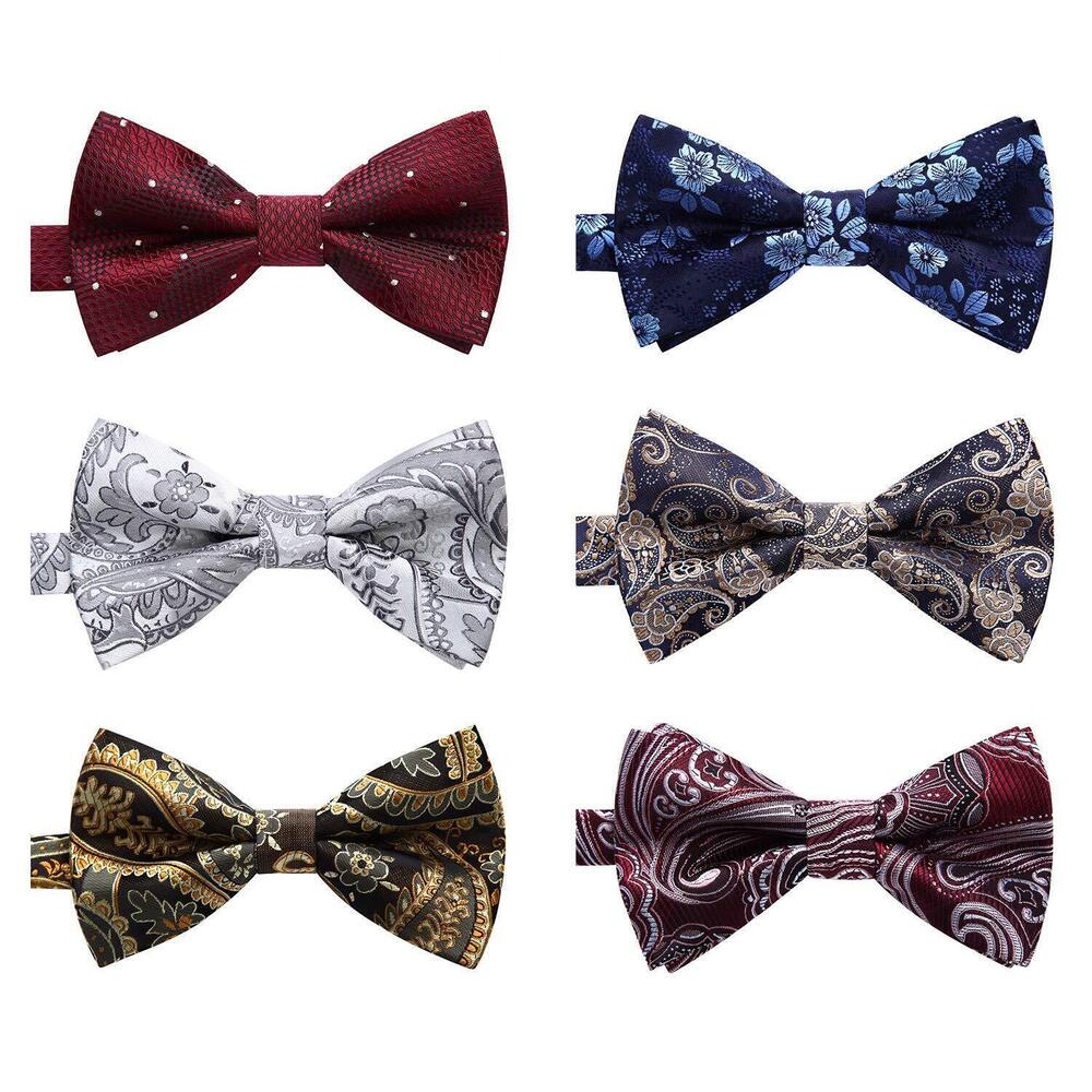 8964 6 Pack Bow Ties Paisley Plaid Dot Pre-Tie Bow Tie Formal Adjustable